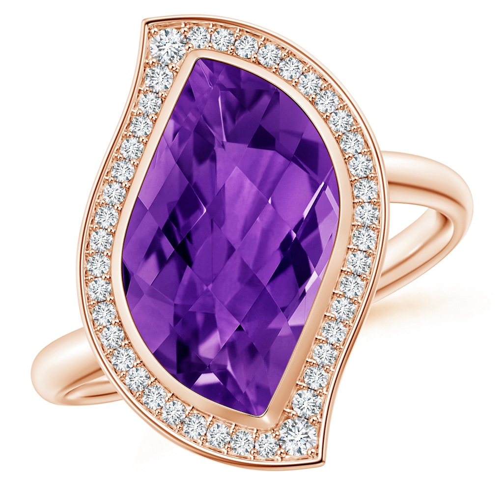 15x9mm AAAA North-South Leaf-Shaped Amethyst Halo Ring in Rose Gold