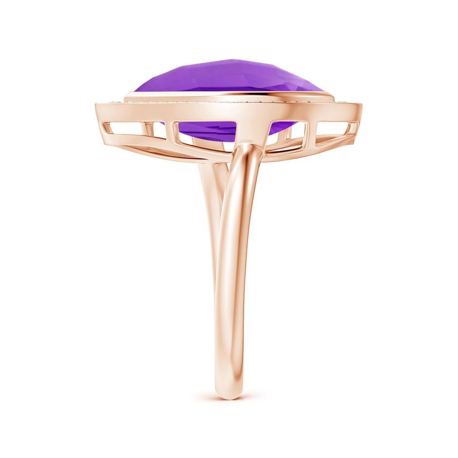 15x9mm AAAA North-South Leaf-Shaped Amethyst Halo Ring in Rose Gold side-2