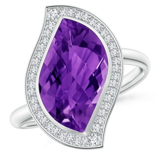 15x9mm AAAA North-South Leaf-Shaped Amethyst Halo Ring in White Gold