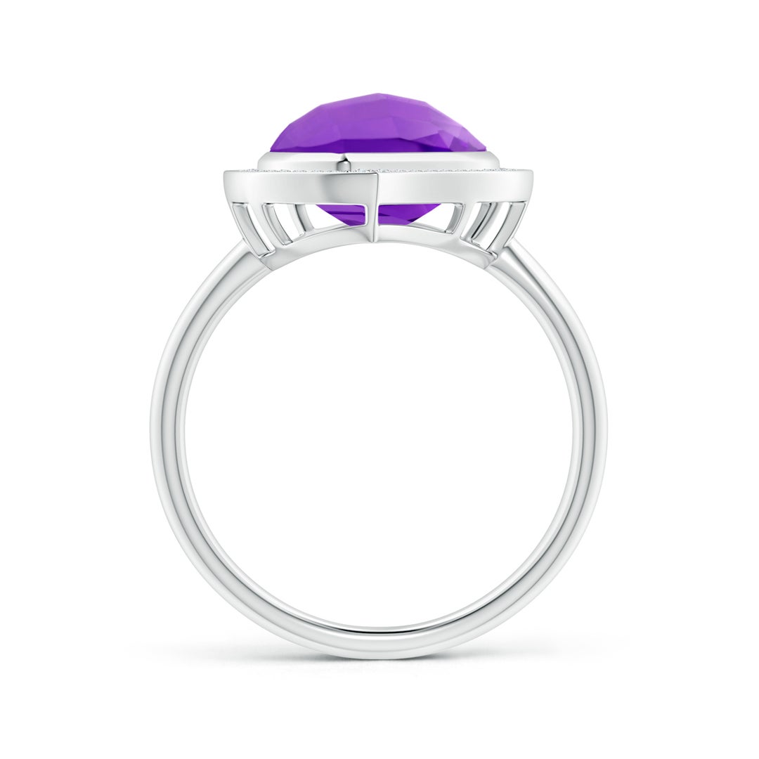 15x9mm AAAA North-South Leaf-Shaped Amethyst Halo Ring in White Gold - side 2