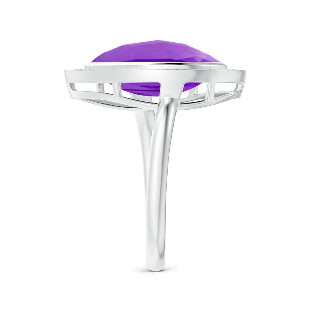 15x9mm AAAA North-South Leaf-Shaped Amethyst Halo Ring in White Gold - side 3