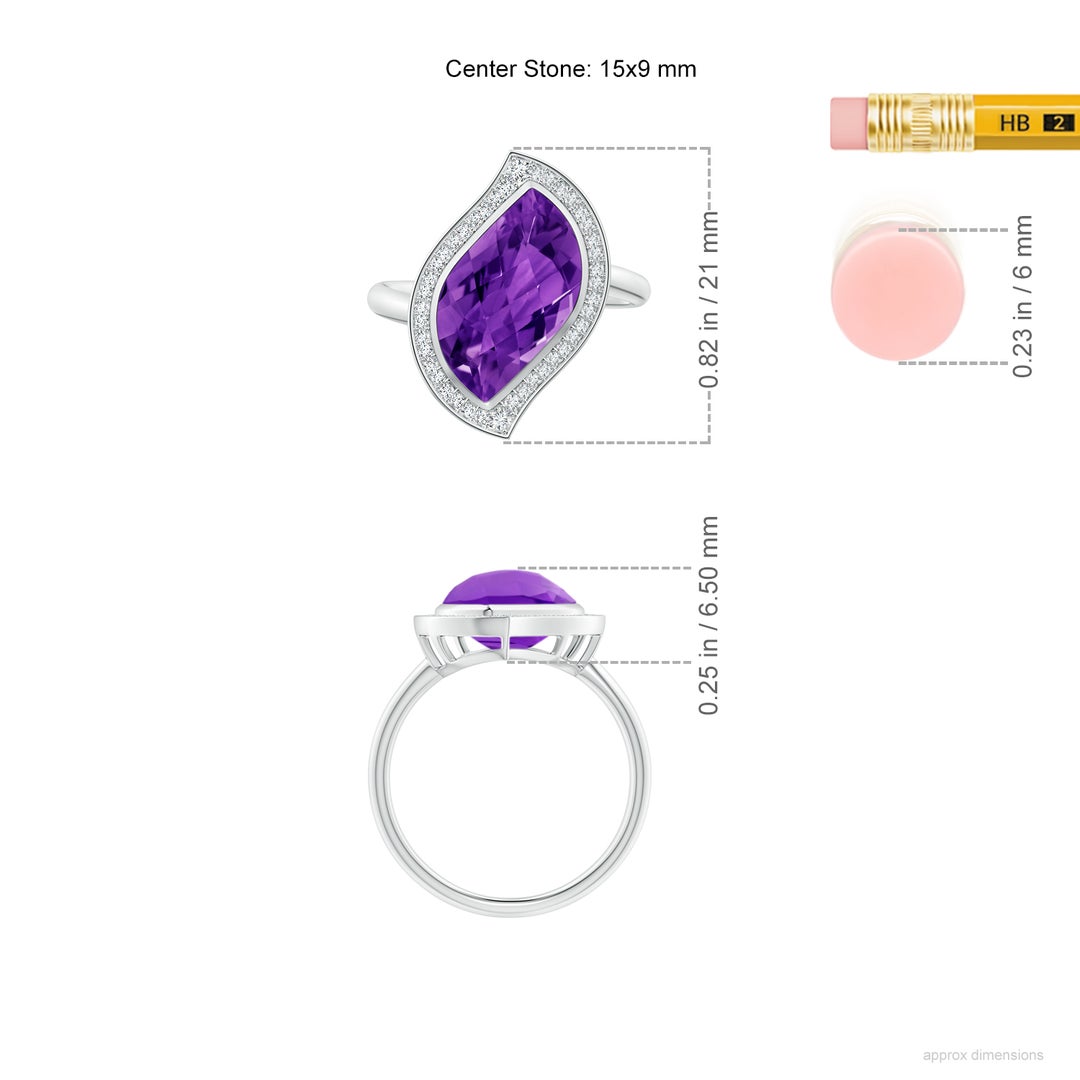15x9mm AAAA North-South Leaf-Shaped Amethyst Halo Ring in White Gold - ruler
