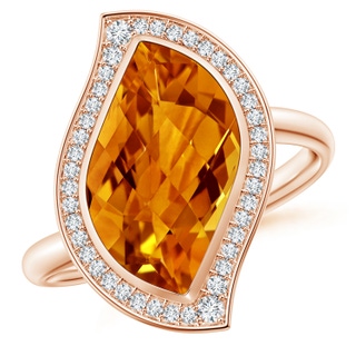 15x9mm AAAA North-South Leaf-Shaped Citrine Halo Ring in Rose Gold