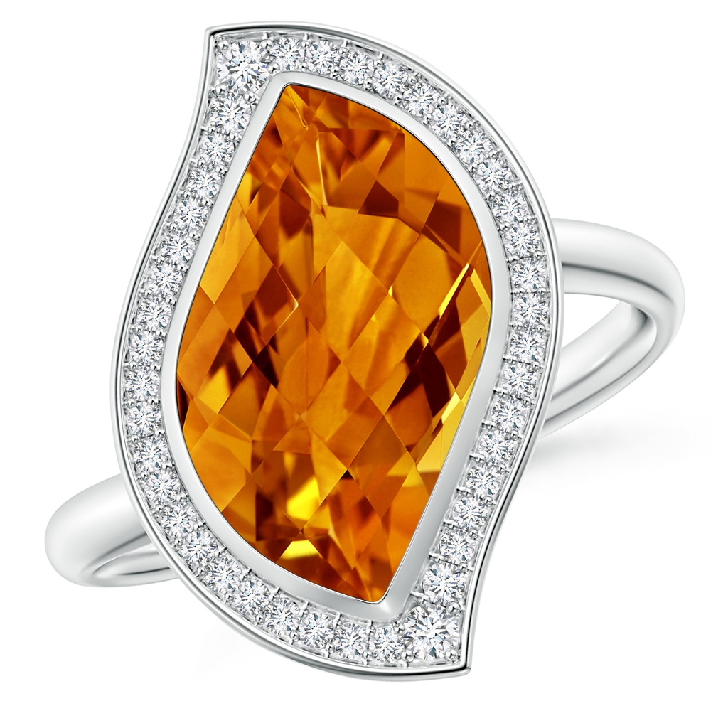 15x9mm AAAA North-South Leaf-Shaped Citrine Halo Ring in White Gold