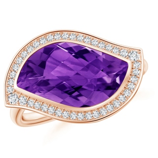 15x9mm AAAA East-West Leaf-Shaped Amethyst Halo Ring in Rose Gold