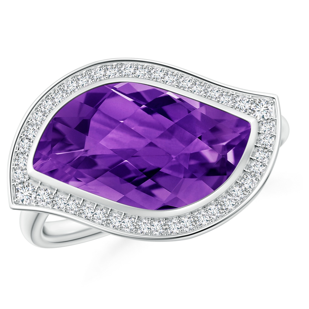 15x9mm AAAA East-West Leaf-Shaped Amethyst Halo Ring in White Gold