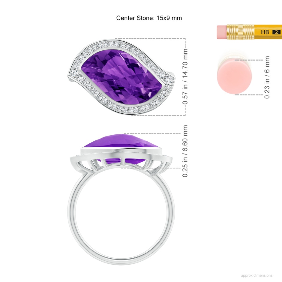 15x9mm AAAA East-West Leaf-Shaped Amethyst Halo Ring in White Gold ruler