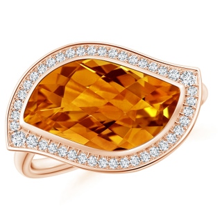 15x9mm AAAA East-West Leaf-Shaped Citrine Halo Ring in Rose Gold