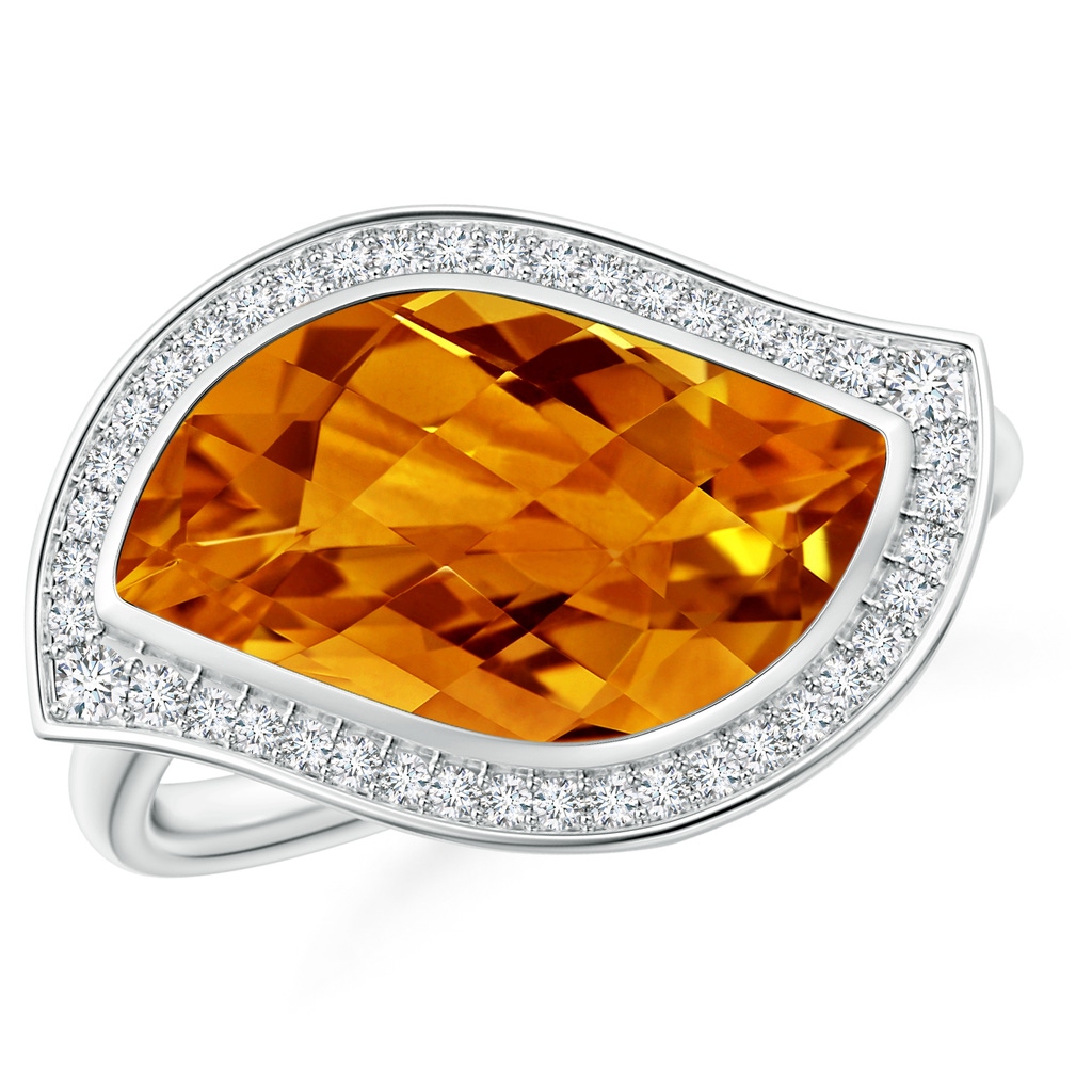 15x9mm AAAA East-West Leaf-Shaped Citrine Halo Ring in White Gold