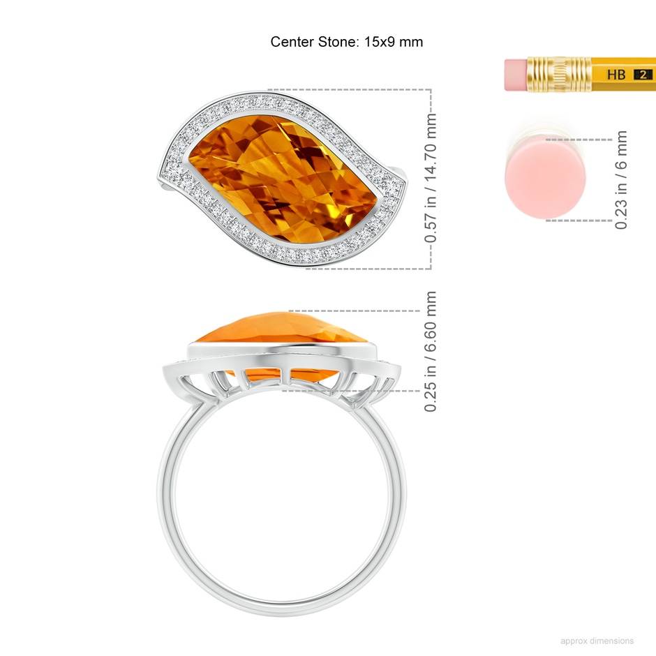 15x9mm AAAA East-West Leaf-Shaped Citrine Halo Ring in White Gold ruler