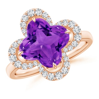 9mm AAAA Clover-Shaped Amethyst Halo Engagement Ring in Rose Gold