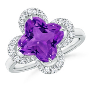 9mm AAAA Clover-Shaped Amethyst Halo Engagement Ring in White Gold