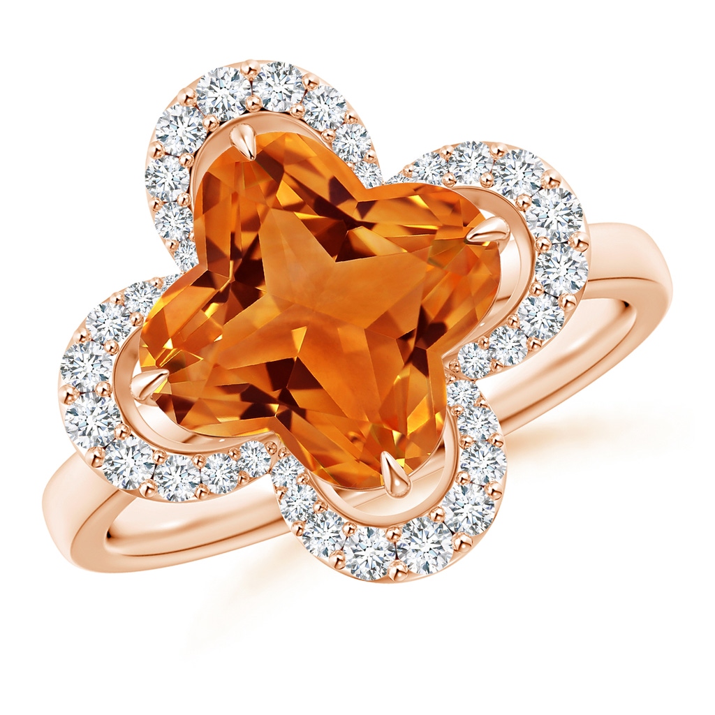 9mm AAAA Clover-Shaped Citrine Halo Engagement Ring in Rose Gold