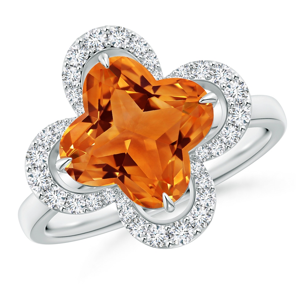 9mm AAAA Clover-Shaped Citrine Halo Engagement Ring in White Gold 