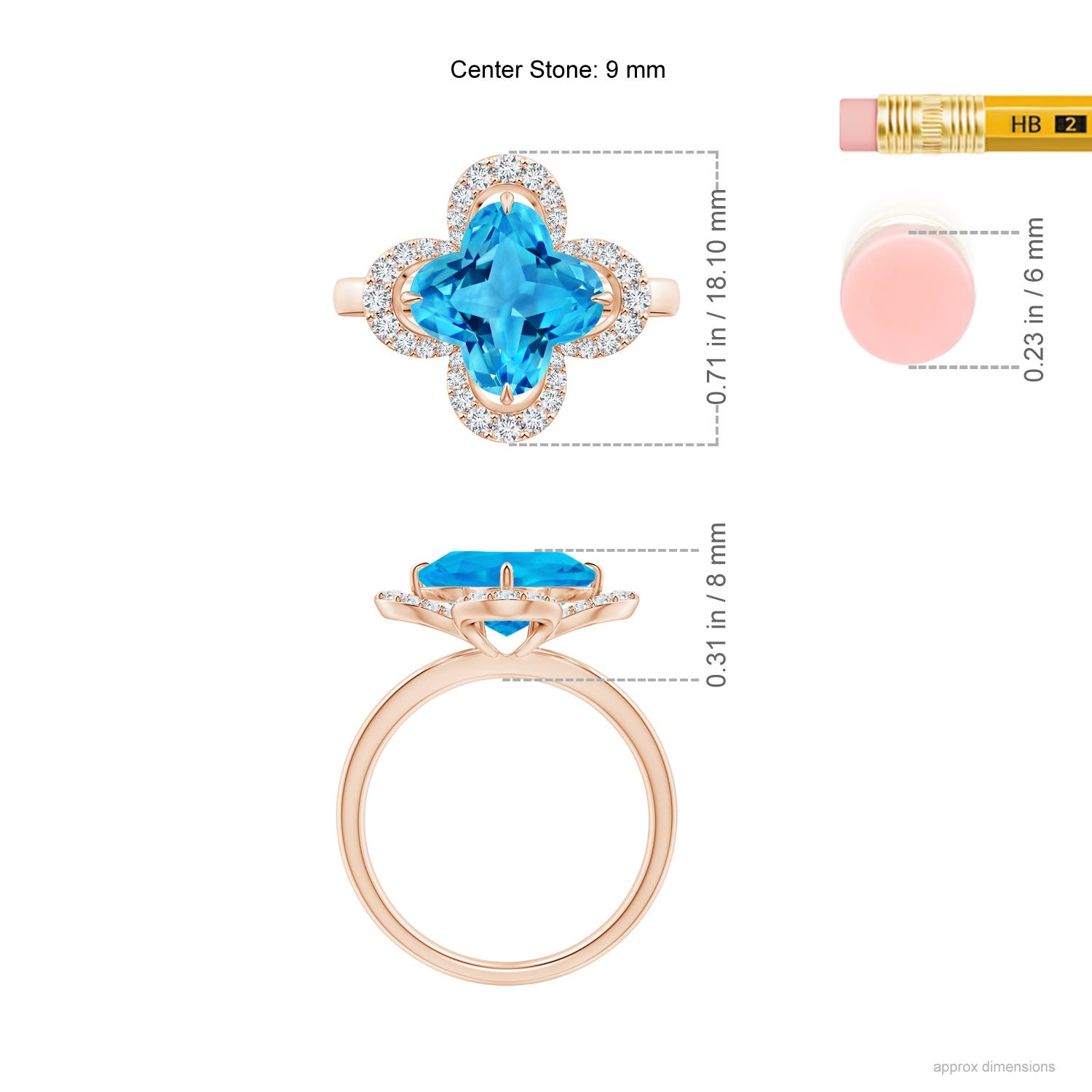 AAAA - Swiss Blue Topaz / 4.32 CT / 14 KT Rose Gold