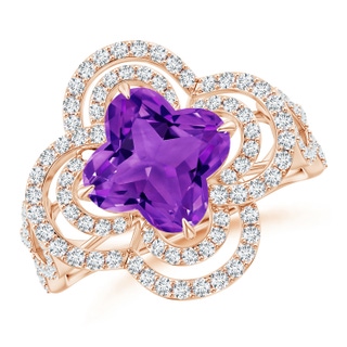 8mm AAAA Clover-Shaped Amethyst Double Halo Engagement Ring in 9K Rose Gold