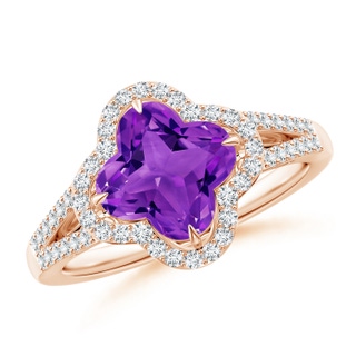 8mm AAAA Clover-Shaped Amethyst Split Shank Engagement Ring in Rose Gold
