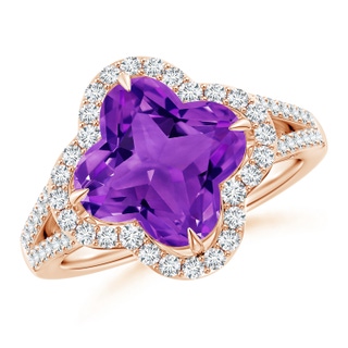 9mm AAAA Clover-Shaped Amethyst Split Shank Engagement Ring in Rose Gold