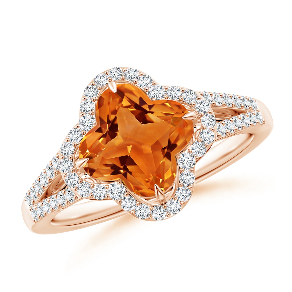8mm AAAA Clover-Shaped Citrine Split Shank Engagement Ring in Rose Gold