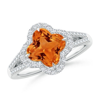 8mm AAAA Clover-Shaped Citrine Split Shank Engagement Ring in White Gold