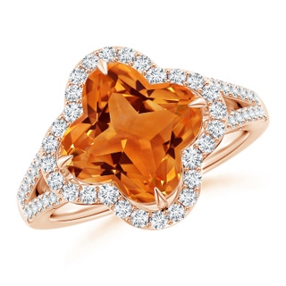 9mm AAAA Clover-Shaped Citrine Split Shank Engagement Ring in Rose Gold