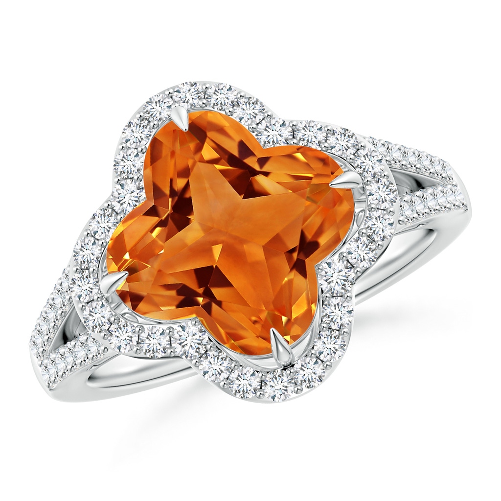 9mm AAAA Clover-Shaped Citrine Split Shank Engagement Ring in White Gold