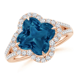 9mm AAAA Clover-Shaped London Blue Topaz Split Shank Engagement Ring in Rose Gold