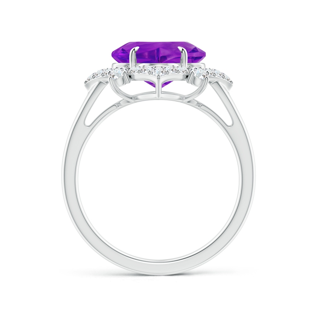 9mm AAAA Clover-Shaped Amethyst Halo Lily Ring in White Gold Side-1