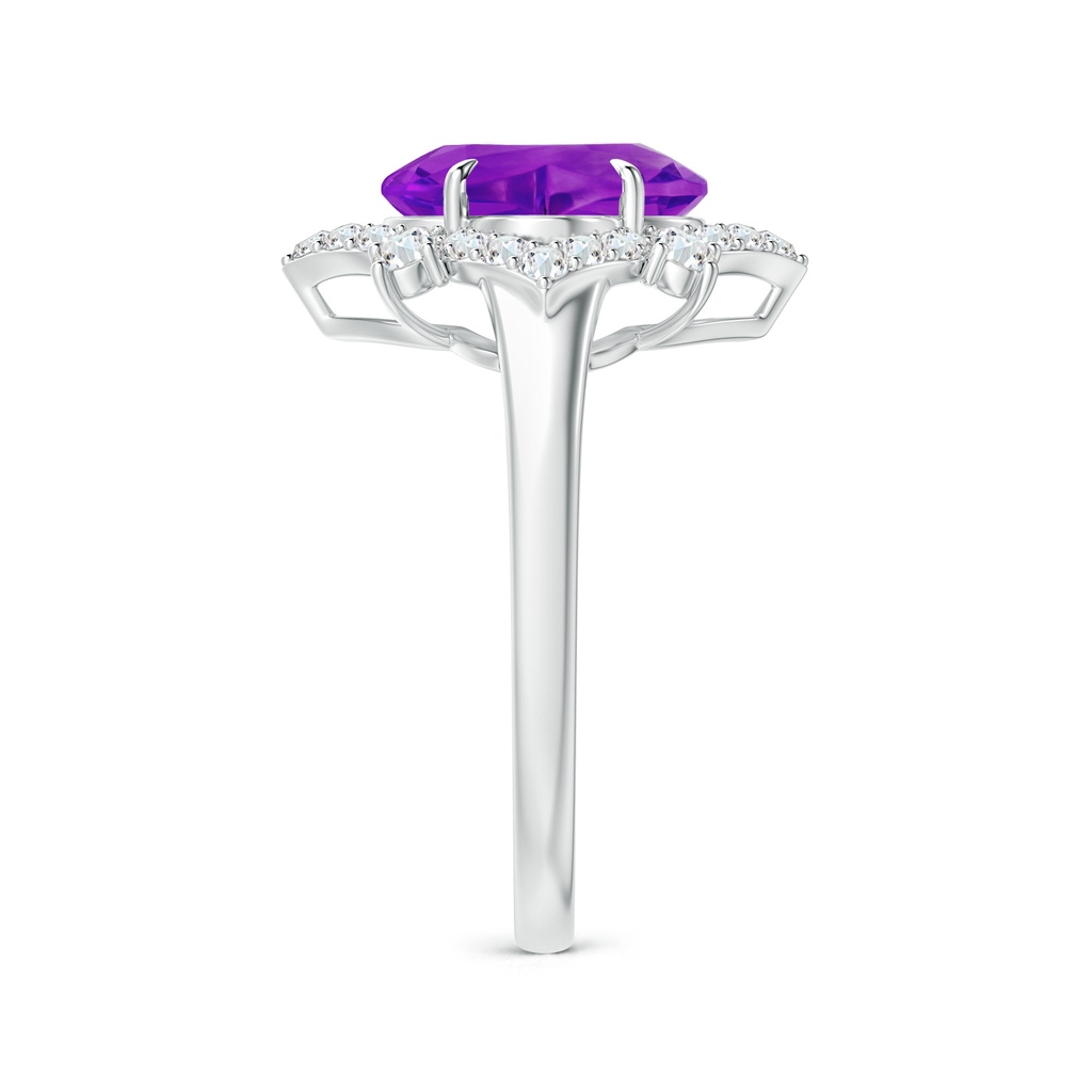 9mm AAAA Clover-Shaped Amethyst Halo Lily Ring in White Gold Side-2