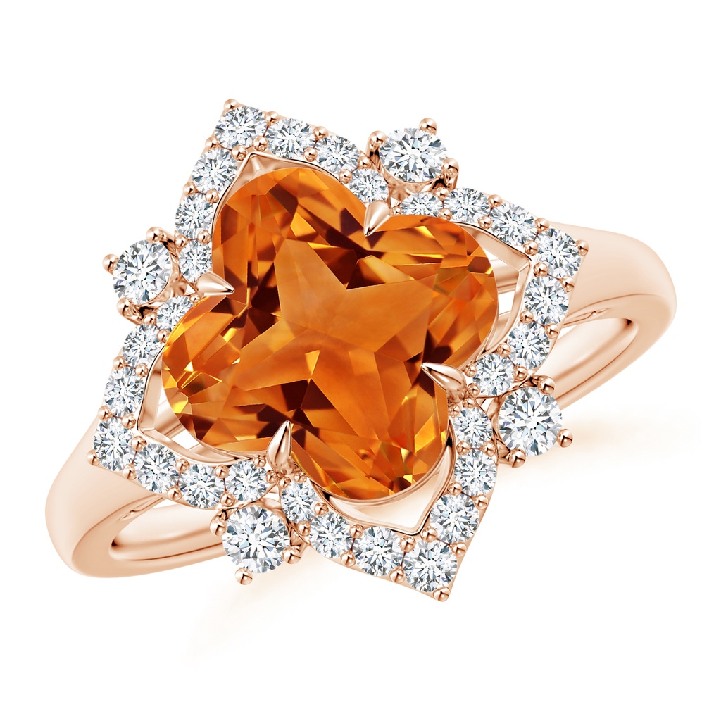 9mm AAAA Clover-Shaped Citrine Halo Lily Ring in Rose Gold
