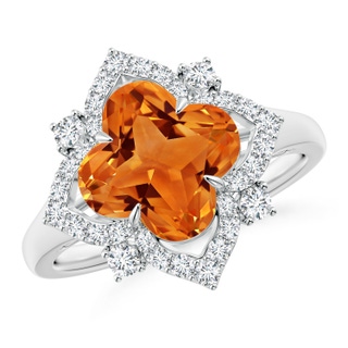 9mm AAAA Clover-Shaped Citrine Halo Lily Ring in White Gold