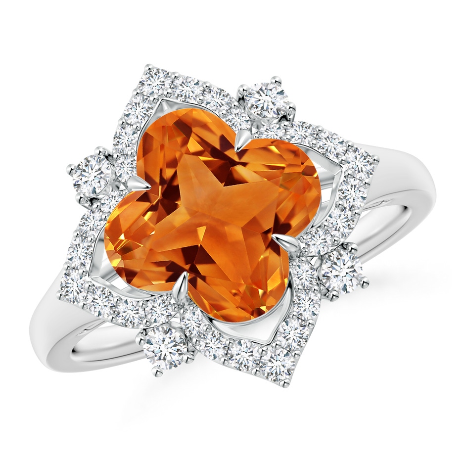 9mm AAAA Clover-Shaped Citrine Halo Lily Ring in White Gold 