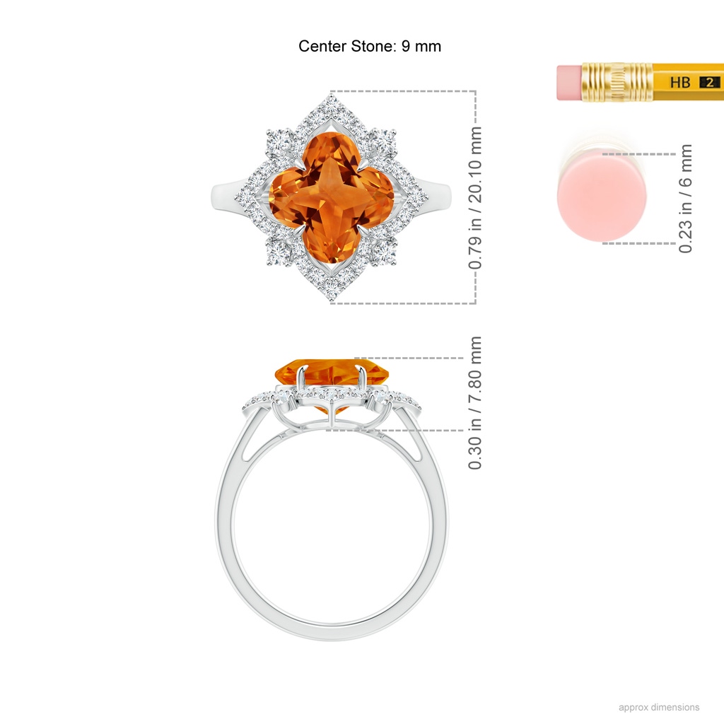 9mm AAAA Clover-Shaped Citrine Halo Lily Ring in White Gold Ruler