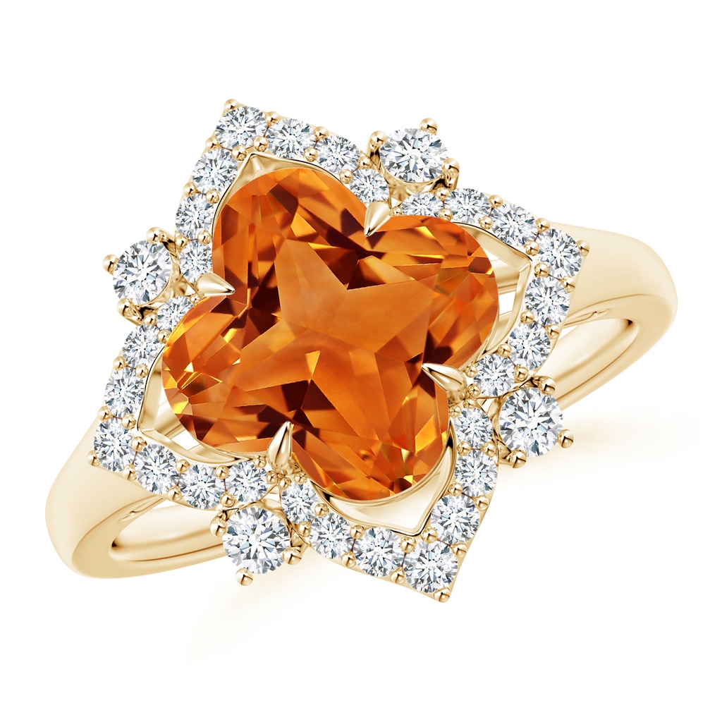 9mm AAAA Clover-Shaped Citrine Halo Lily Ring in Yellow Gold