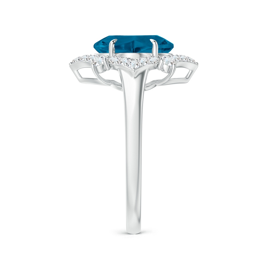 9mm AAAA Clover-Shaped London Blue Topaz Halo Lily Ring in White Gold side-2