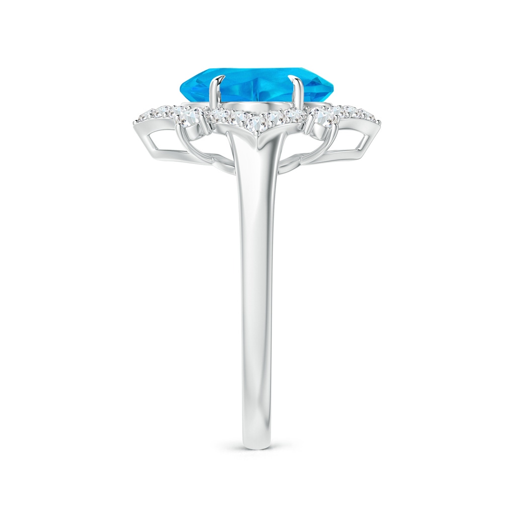 9mm AAAA Clover-Shaped Swiss Blue Topaz Halo Lily Ring in White Gold Side-2