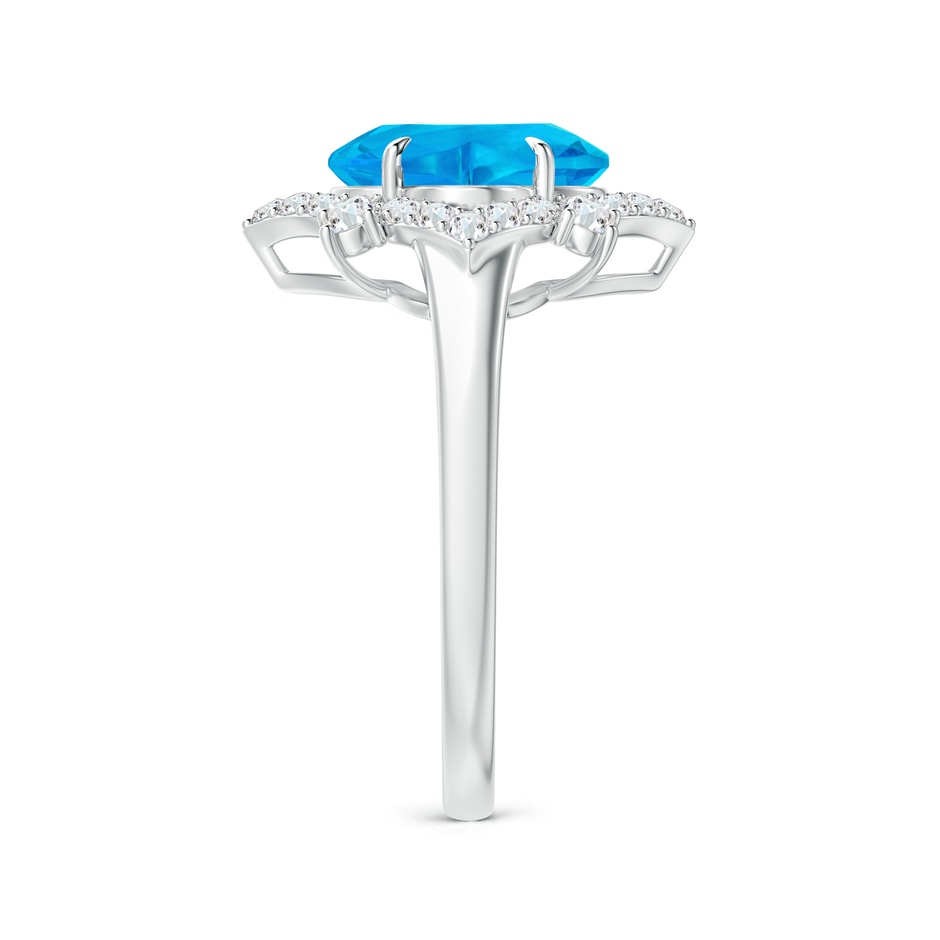 9mm AAAA Clover-Shaped Swiss Blue Topaz Halo Lily Ring in White Gold side-2