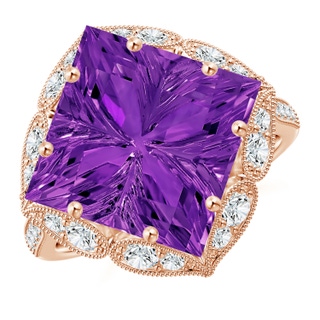 12mm AAAA Vintage Inspired Square Amethyst Ring with Diamonds in Rose Gold