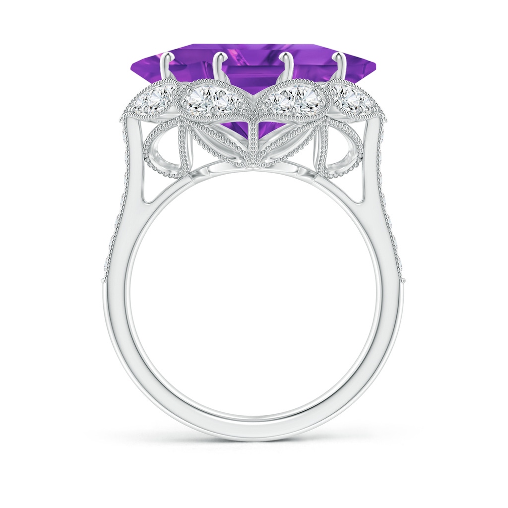 12mm AAAA Vintage Inspired Square Amethyst Ring with Diamonds in White Gold Side-1