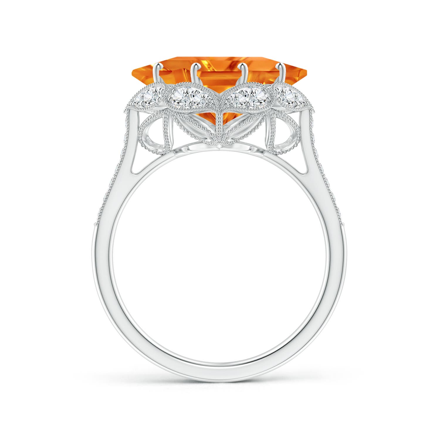 10mm AAAA Vintage Inspired Square Citrine Ring with Diamonds in P950 Platinum