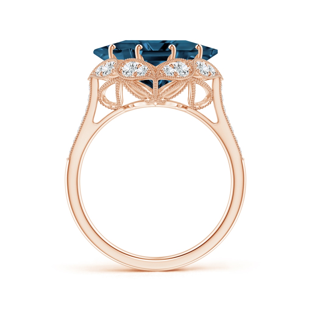 10mm AAAA Vintage Inspired Square London Blue Topaz Ring with Diamonds in Rose Gold - side_1