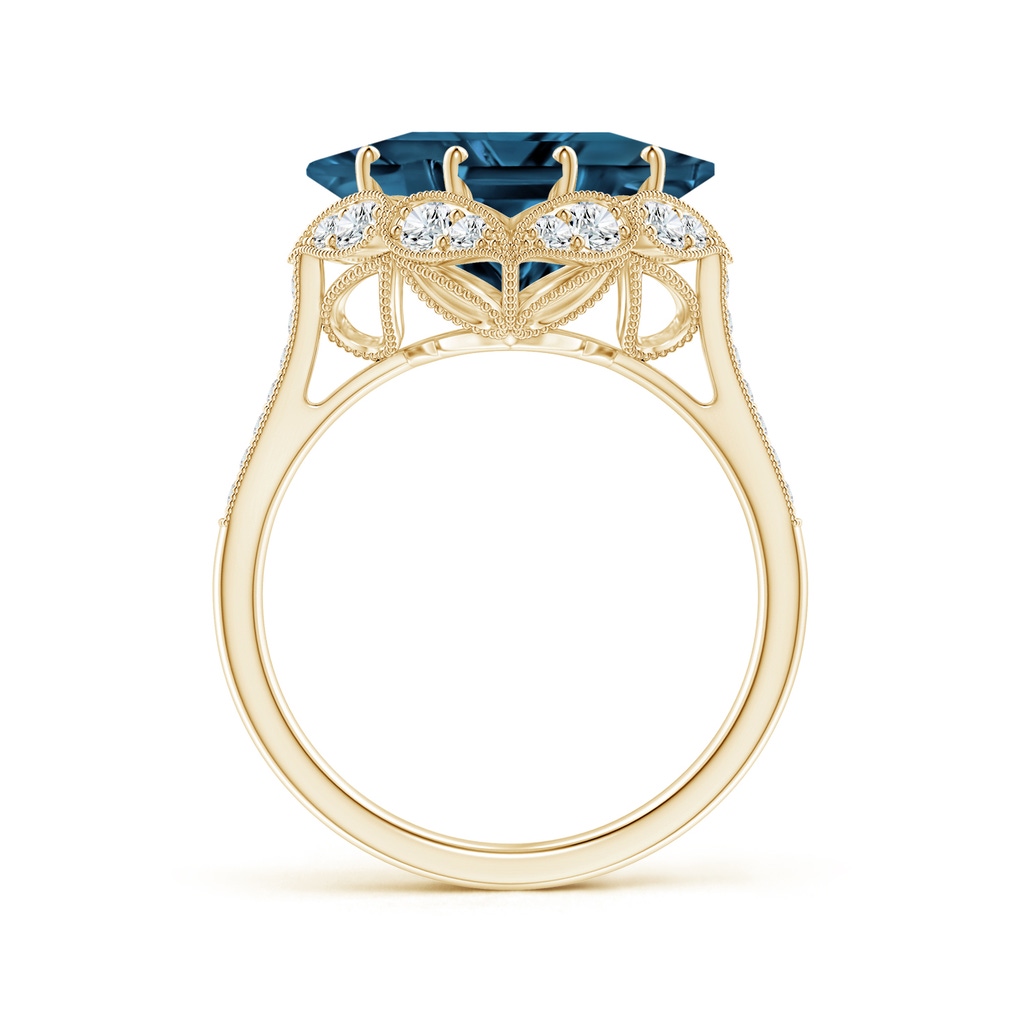 10mm AAAA Vintage Inspired Square London Blue Topaz Ring with Diamonds in Yellow Gold - side_1