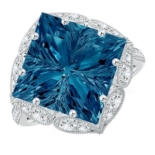 12mm AAAA Vintage Inspired Square London Blue Topaz Ring with Diamonds in P950 Platinum