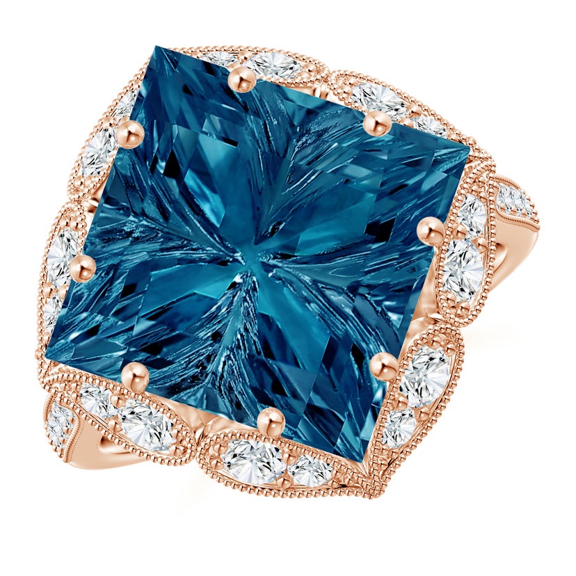 Vintage Inspired Square London Blue Topaz Ring with Diamonds