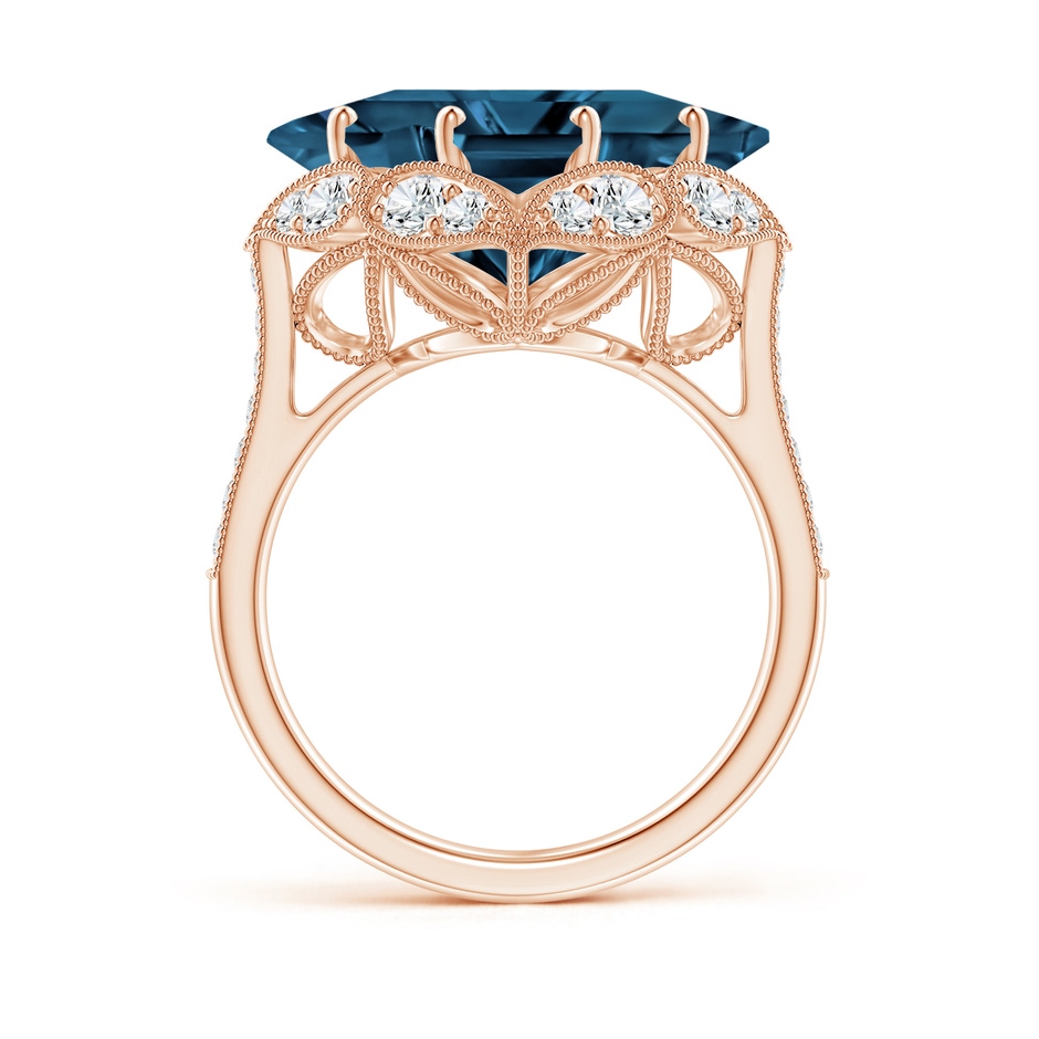 12mm AAAA Vintage Inspired Square London Blue Topaz Ring with Diamonds in Rose Gold side-1