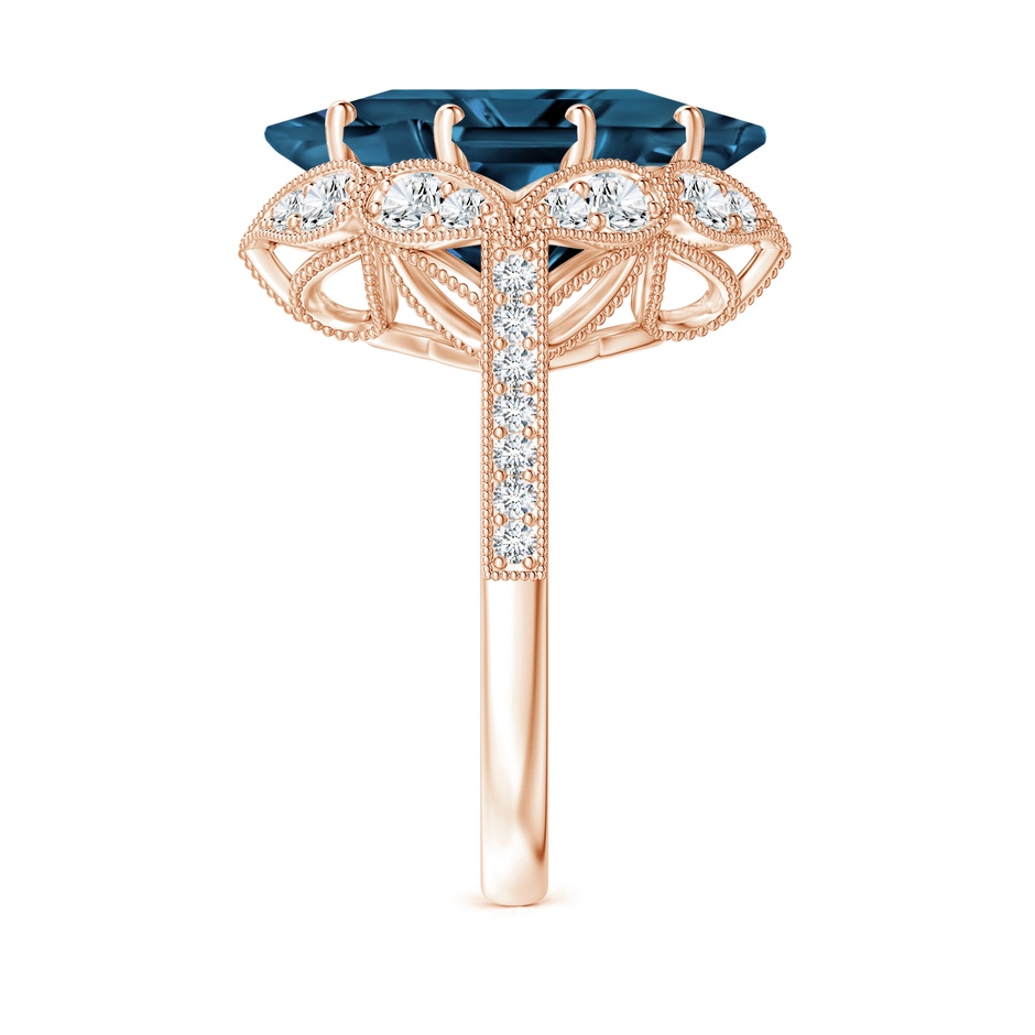 12mm AAAA Vintage Inspired Square London Blue Topaz Ring with Diamonds in Rose Gold side-2