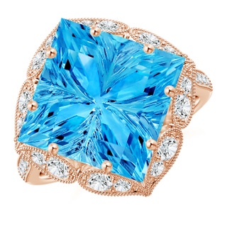 12mm AAAA Vintage Inspired Square Swiss Blue Topaz Ring with Diamonds in Rose Gold