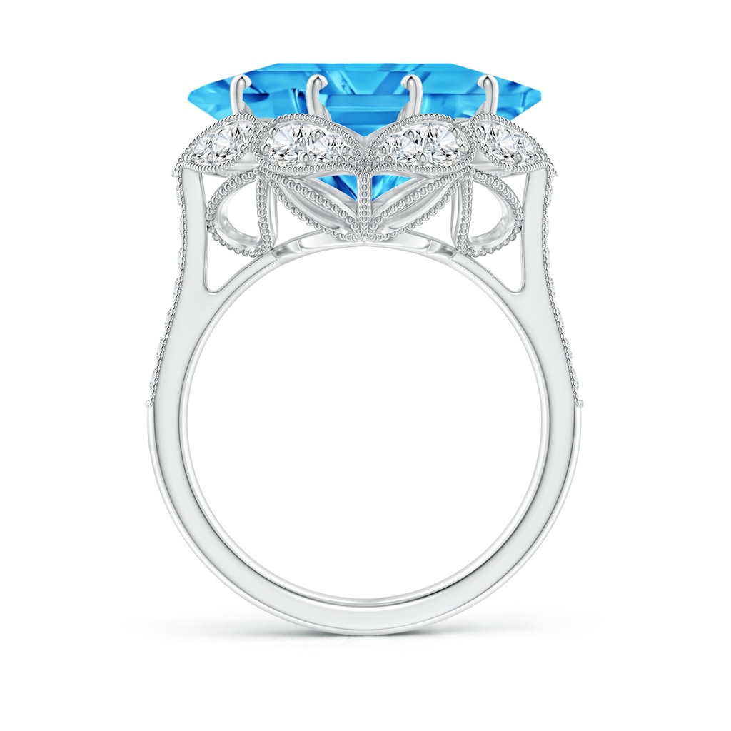 12mm AAAA Vintage Inspired Square Swiss Blue Topaz Ring with Diamonds in White Gold Side-1