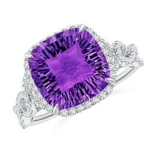 10mm AAAA Cushion Amethyst Infinity Shank Ring with Diamonds in P950 Platinum