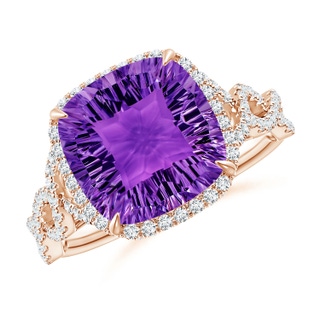 10mm AAAA Cushion Amethyst Infinity Shank Ring with Diamonds in Rose Gold